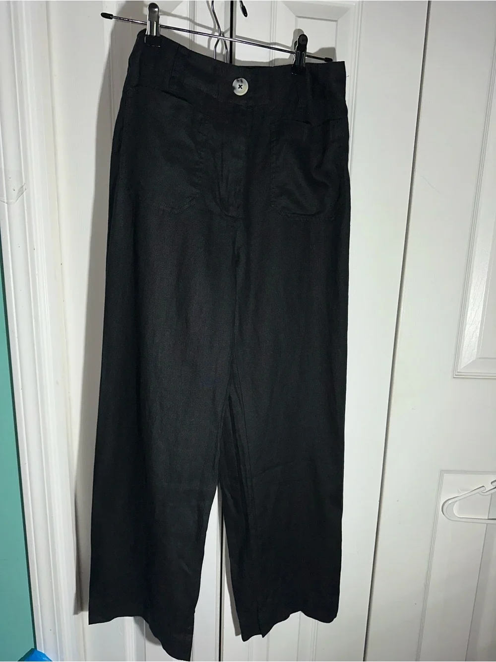 Quince 100% European Linen Patch Pocket Wide Leg Pants Sz 4 Black Minimalist A24